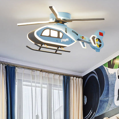 Modern Creative Iron Acrylic Helicopter LED Semi-Flush Mount Ceiling Light For Kids' Bedroom
