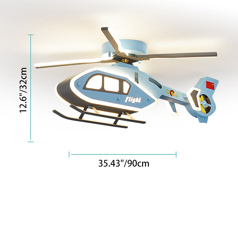 Modern Creative Iron Acrylic Helicopter LED Semi-Flush Mount Ceiling Light For Kids' Bedroom