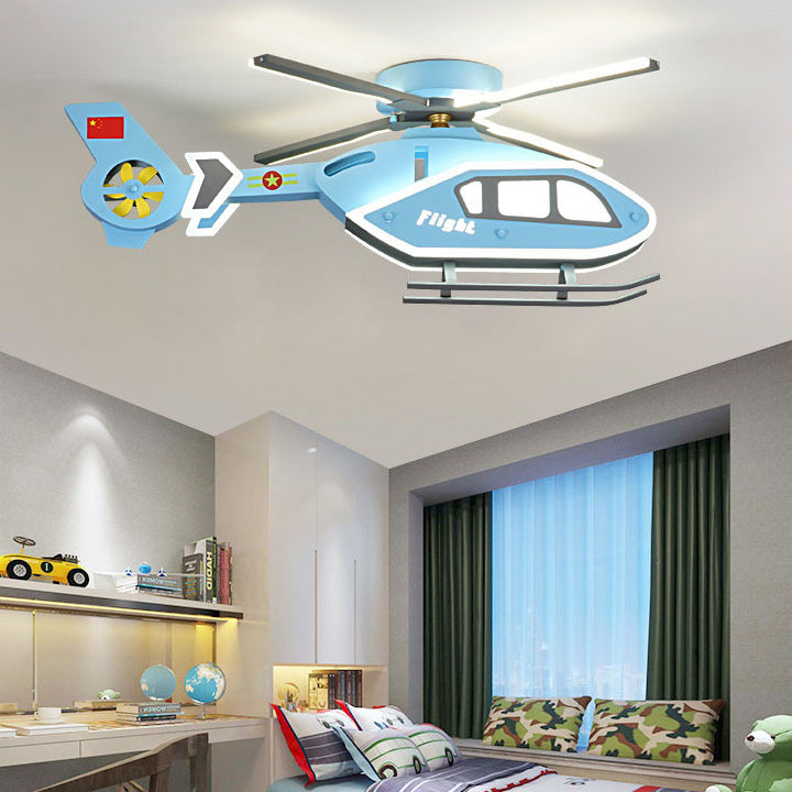 Modern Creative Iron Acrylic Helicopter LED Semi-Flush Mount Ceiling Light For Kids' Bedroom
