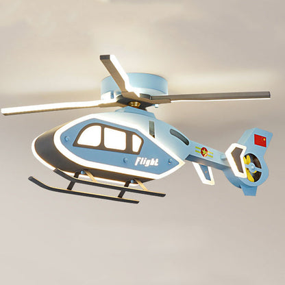 Modern Creative Iron Acrylic Helicopter LED Semi-Flush Mount Ceiling Light For Kids' Bedroom