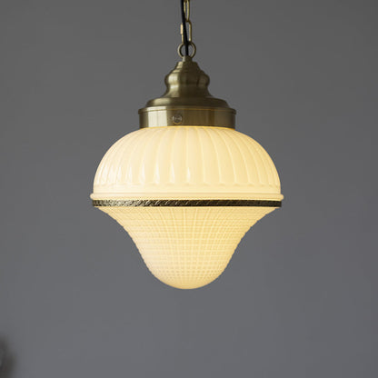 Modern Mid-Century Brass & Glass Ice Cream-Shaped 1-Light Pendant Light For Bedroom & Living Room