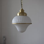 Modern Mid-Century Brass & Glass Ice Cream-Shaped 1-Light Pendant Light For Bedroom & Living Room