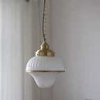 Modern Mid-Century Brass & Glass Ice Cream-Shaped 1-Light Pendant Light For Bedroom & Living Room