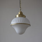 Modern Mid-Century Brass & Glass Ice Cream-Shaped 1-Light Pendant Light For Bedroom & Living Room