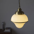 Modern Mid-Century Brass & Glass Ice Cream-Shaped 1-Light Pendant Light For Bedroom & Living Room