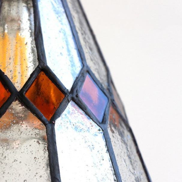 Traditional Vintage Iron & Glass Ribbed Cone 1-Light Pendant Light For Bedroom & Living Room
