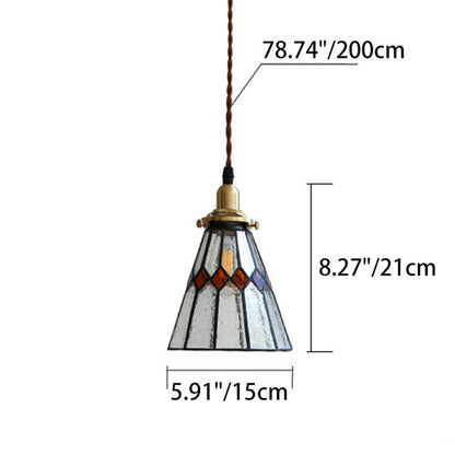 Traditional Vintage Iron & Glass Ribbed Cone 1-Light Pendant Light For Bedroom & Living Room