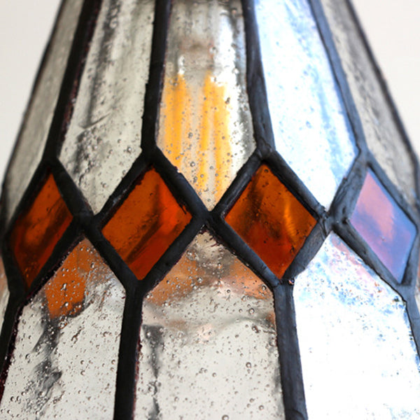 Traditional Vintage Iron & Glass Ribbed Cone 1-Light Pendant Light For Bedroom & Living Room