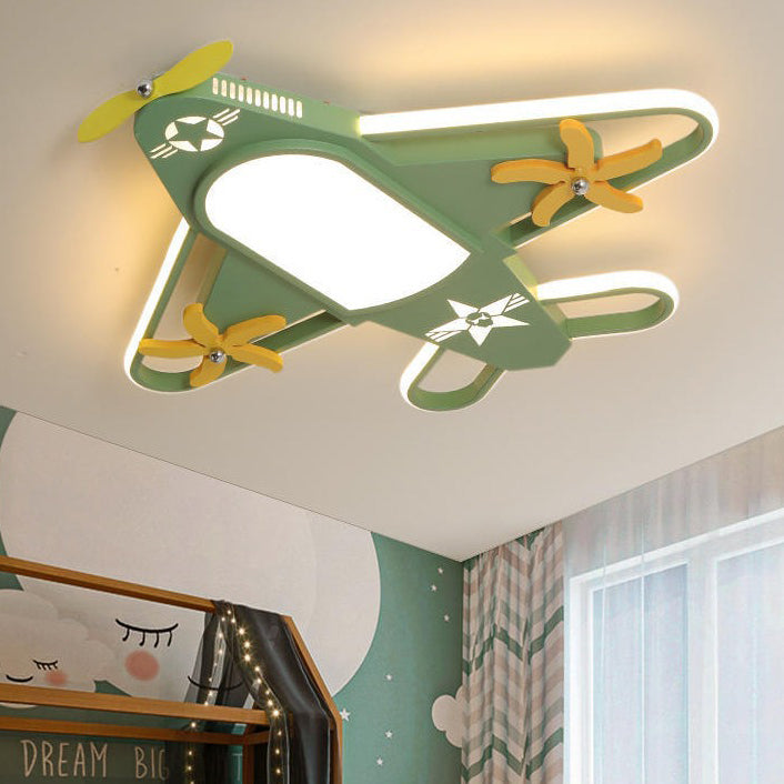 Contemporary Creative Iron & Acrylic Airplane LED Flush Mount Ceiling Light for Kids' Bedroom
