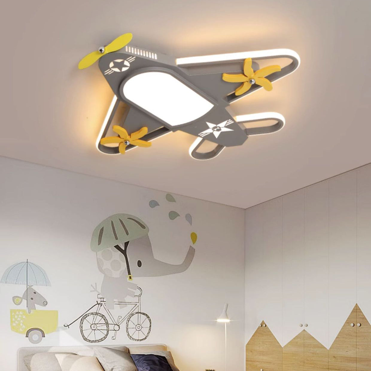 Contemporary Creative Iron & Acrylic Airplane LED Flush Mount Ceiling Light for Kids' Bedroom