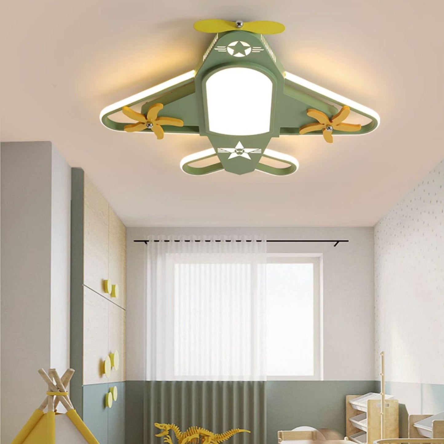 Contemporary Creative Iron & Acrylic Airplane LED Flush Mount Ceiling Light for Kids' Bedroom
