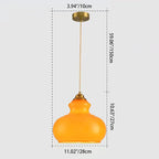 Modern Mid-Century Glass & Iron Gourd-Shaped 1-Light Pendant Light For Bedroom & Living Room