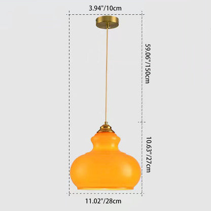 Modern Mid-Century Glass & Iron Gourd-Shaped 1-Light Pendant Light For Bedroom & Living Room
