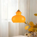 Modern Mid-Century Glass & Iron Gourd-Shaped 1-Light Pendant Light For Bedroom & Living Room