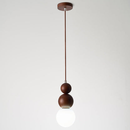 Traditional Vintage Solid Wood & Glass Round Gourd 1-Light Pendant Light For Bedroom & Living Room