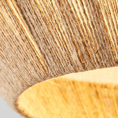 Traditional Japanese Natural Hemp Rope & Rattan Round 1-Light Pendant Light For Bedroom & Living Room