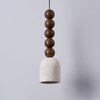 Modern Mid-Century Travertine & Solid Wood Cylindrical Multiple Spheres Pendant Light 1-Light For Bedroom & Living Room