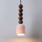 Modern Mid-Century Travertine & Solid Wood Cylindrical Multiple Spheres Pendant Light 1-Light For Bedroom & Living Room