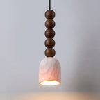 Modern Mid-Century Travertine & Solid Wood Cylindrical Multiple Spheres Pendant Light 1-Light For Bedroom & Living Room