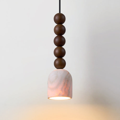 Modern Mid-Century Travertine & Solid Wood Cylindrical Multiple Spheres Pendant Light 1-Light For Bedroom & Living Room