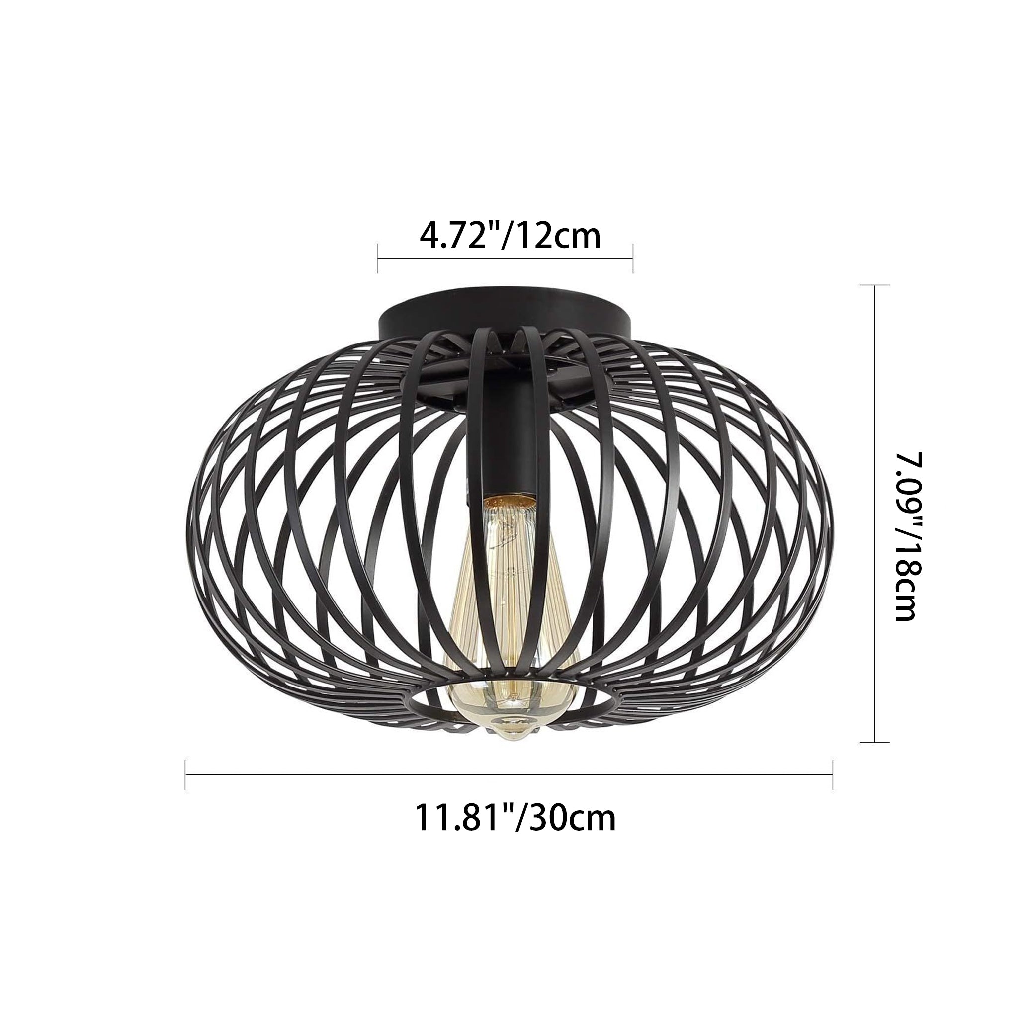 Modern Minimalist Iron Oval Lantern 1-Light Semi-Flush Mount Ceiling Light For Bedroom & Living Room