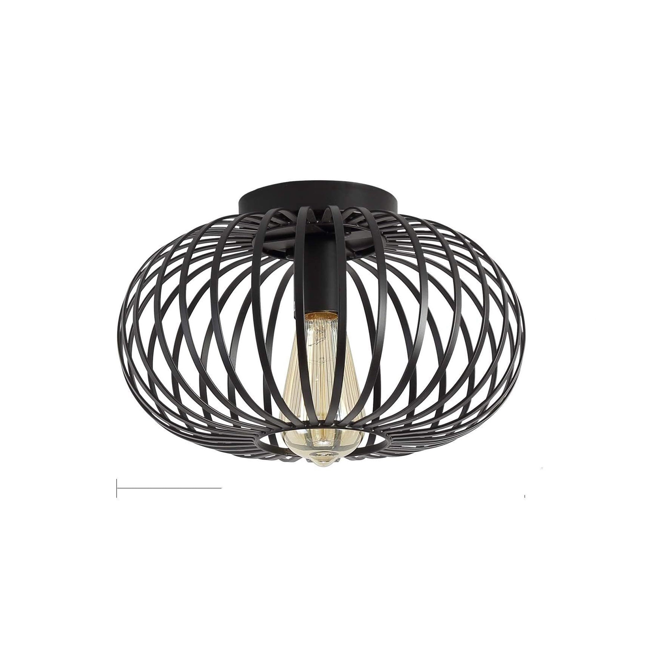 Modern Minimalist Iron Oval Lantern 1-Light Semi-Flush Mount Ceiling Light For Bedroom & Living Room