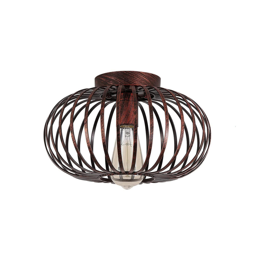 Modern Minimalist Iron Oval Lantern 1-Light Semi-Flush Mount Ceiling Light For Bedroom & Living Room