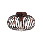 Modern Minimalist Iron Oval Lantern 1-Light Semi-Flush Mount Ceiling Light For Bedroom & Living Room
