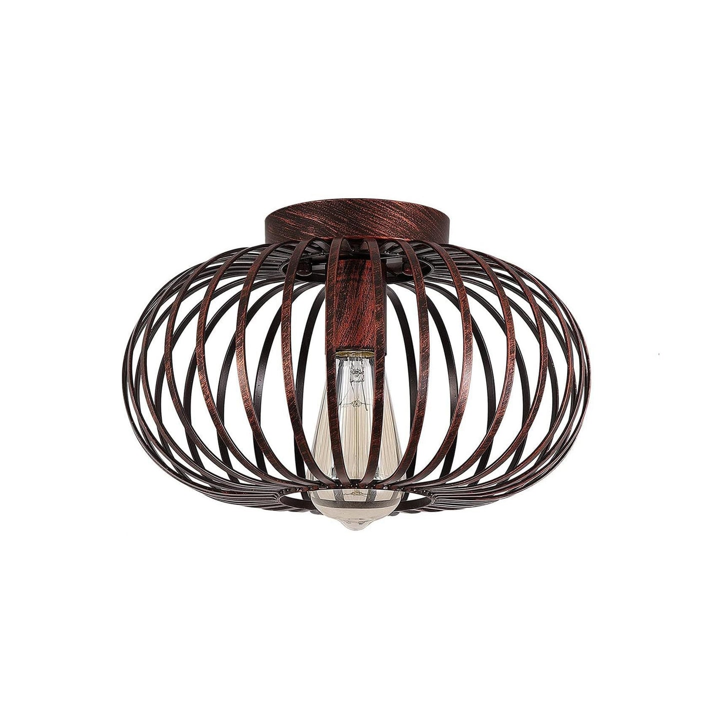 Modern Minimalist Iron Oval Lantern 1-Light Semi-Flush Mount Ceiling Light For Bedroom & Living Room