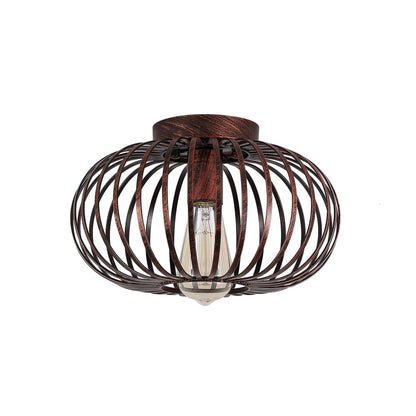 Modern Minimalist Iron Oval Lantern 1-Light Semi-Flush Mount Ceiling Light For Bedroom & Living Room