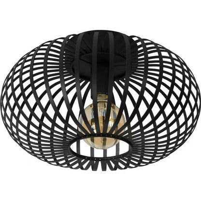 Modern Minimalist Iron Oval Lantern 1-Light Semi-Flush Mount Ceiling Light For Bedroom & Living Room