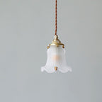Modern Minimalist Brass & Glass Flower 1-Light Pendant Light For Bedroom & Living Room