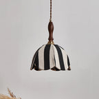 Modern Mid-century Fabric & Wood Wavy Dome 1-light Pendant Light for Bedroom & Living Room BulbSquare
