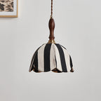 Modern Mid-century Fabric & Wood Wavy Dome 1-light Pendant Light for Bedroom & Living Room BulbSquare