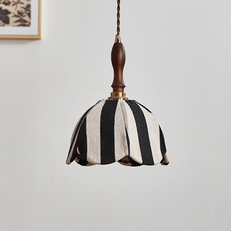 Modern Mid-century Fabric & Wood Wavy Dome 1-light Pendant Light for Bedroom & Living Room BulbSquare