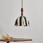 Modern Mid-century Fabric & Wood Wavy Dome 1-light Pendant Light for Bedroom & Living Room BulbSquare