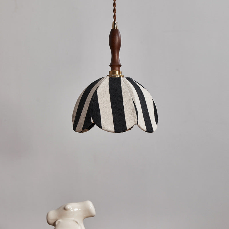 Modern Mid-century Fabric & Wood Wavy Dome 1-light Pendant Light for Bedroom & Living Room BulbSquare