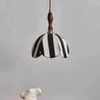 Modern Mid-century Fabric & Wood Wavy Dome 1-light Pendant Light for Bedroom & Living Room BulbSquare