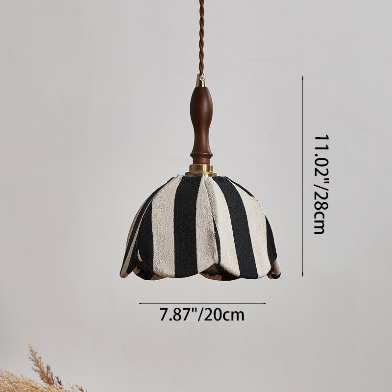 Modern Mid-century Fabric & Wood Wavy Dome 1-light Pendant Light for Bedroom & Living Room BulbSquare