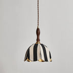 Modern Mid-century Fabric & Wood Wavy Dome 1-light Pendant Light for Bedroom & Living Room BulbSquare
