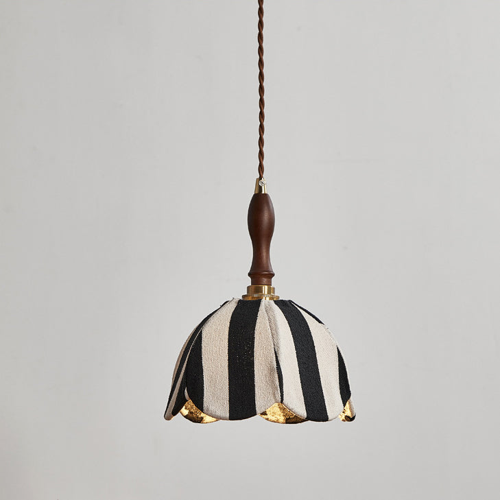 Modern Mid-century Fabric & Wood Wavy Dome 1-light Pendant Light for Bedroom & Living Room BulbSquare