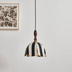 Modern Mid-century Fabric & Wood Wavy Dome 1-light Pendant Light for Bedroom & Living Room BulbSquare