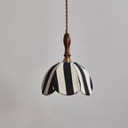 Modern Mid-century Fabric & Wood Wavy Dome 1-light Pendant Light for Bedroom & Living Room BulbSquare