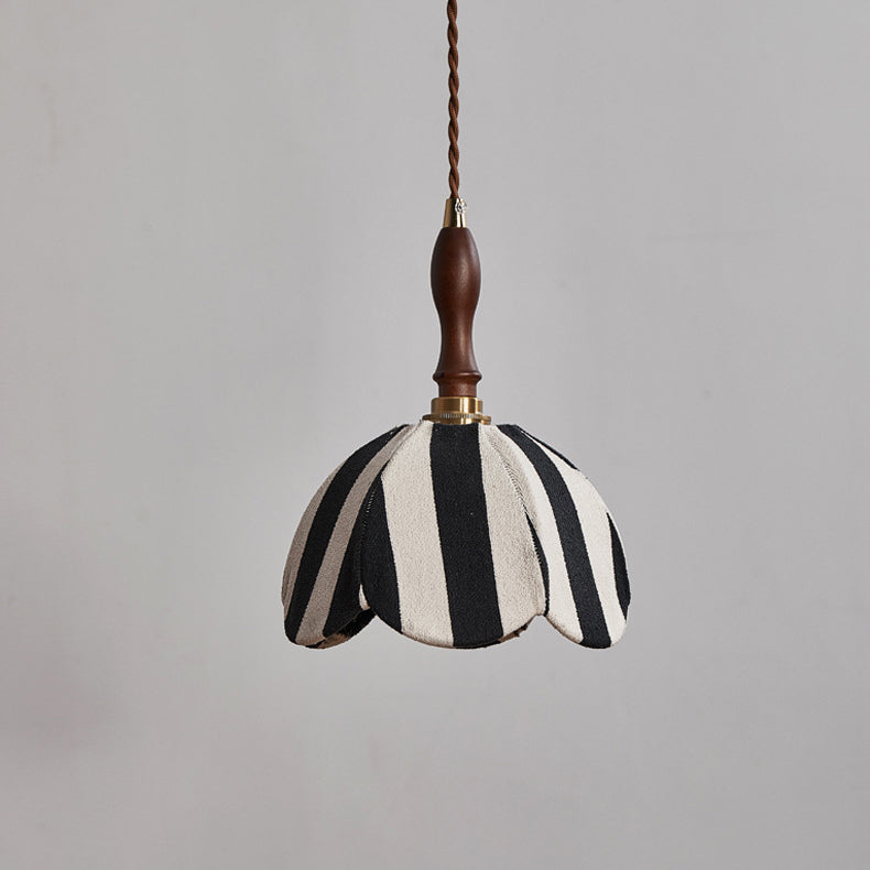 Modern Mid-century Fabric & Wood Wavy Dome 1-light Pendant Light for Bedroom & Living Room BulbSquare