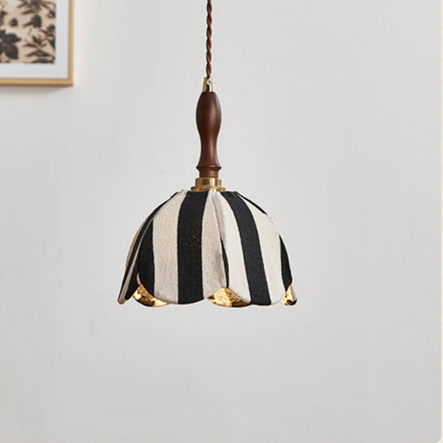 Modern Mid-century Fabric & Wood Wavy Dome 1-light Pendant Light for Bedroom & Living Room BulbSquare