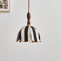 Modern Mid-century Fabric & Wood Wavy Dome 1-light Pendant Light for Bedroom & Living Room BulbSquare