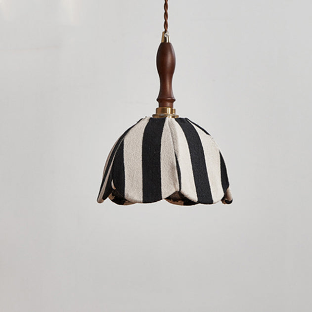 Modern Mid-century Fabric & Wood Wavy Dome 1-light Pendant Light for Bedroom & Living Room BulbSquare