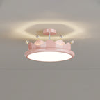 Contemporary Creative Iron Crystal Pe Round Crown LED Semi-flush Mount Ceiling Light for Bedroom