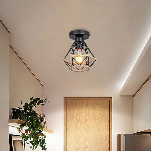 Modern Minimalist Iron Hemp Rope Geometric 1-light Semi-flush Mount Ceiling Light for Living Room