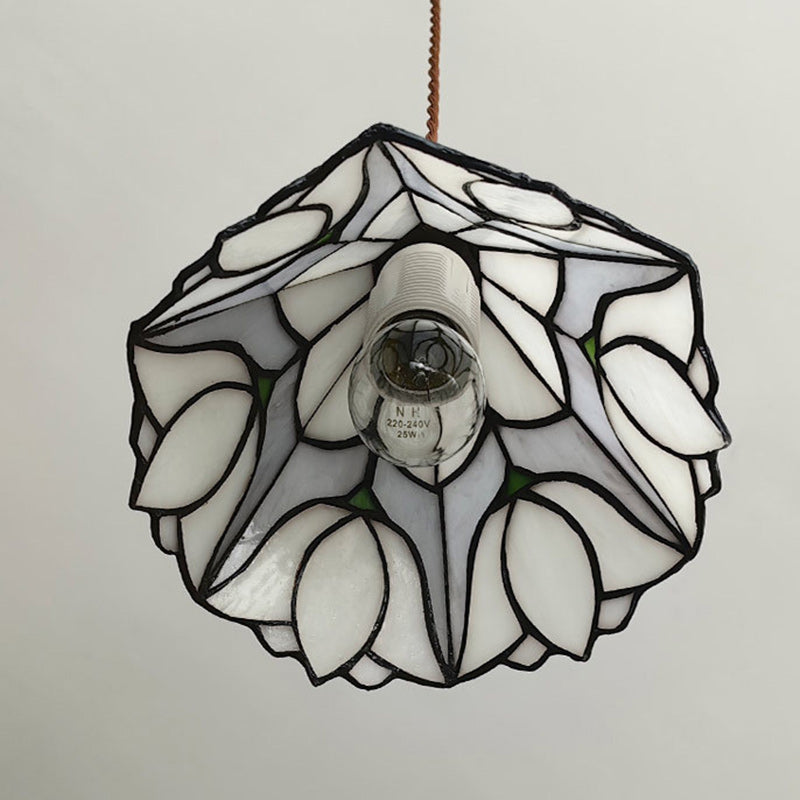 Traditional Vintage Copper Glass Cone-Flower 1-Light Pendant Light For Living Room